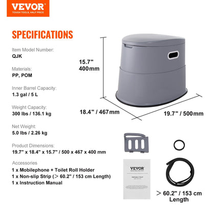 Inodoro Portátil VEVOR de 1.3 Galones – Ideal para Camping y Viajes